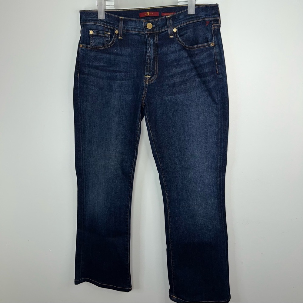 7 For All Mankind Dark Wash Blue Bootcut Mid Rise Jeans Women’s Size 32 - Picture 4 of 17
